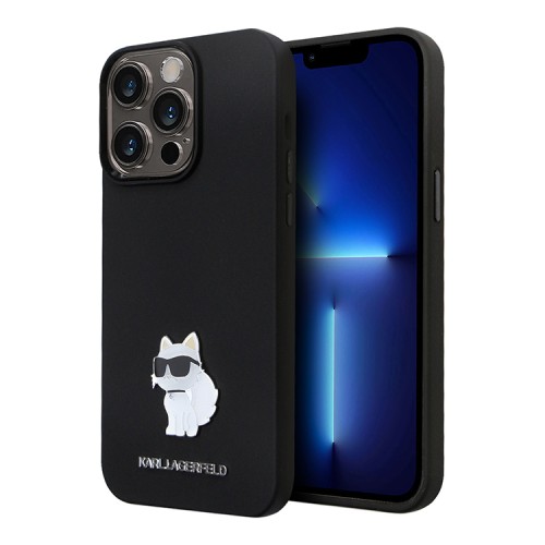 Karl Lagerfeld для iPhone 14 Pro Max чехол Liquid silicone NFT Choupette metal pin Hard Black
