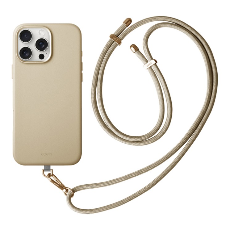 Uniq для iPhone 16 Pro чехол кожаный со шнурком COEHL MUSE Cream (MagSafe)