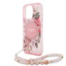 Guess для iPhone 16 Pro Max чехол PC/TPU Flowers + Pearl Hand Strap Pink (MagSafe)
