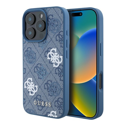 Guess для iPhone 16 Pro чехол PU кожа 4G Colored Peony Blue (MagSafe)