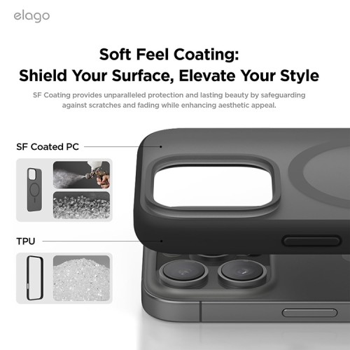 Elago для iPhone 16 Pro чехол HYBRID (pc/tpu) Soft Feeling Dark Grey/Black (MagSafe)