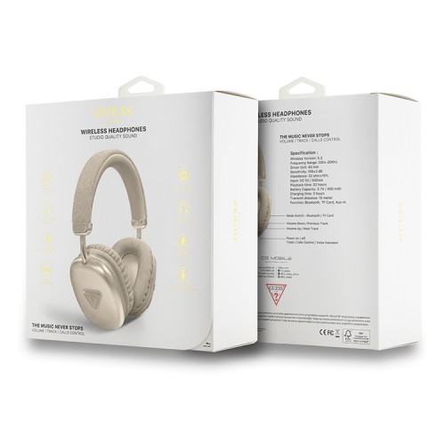 Guess наушники беспроводные накладные Bluetooth Headphones PU Saffiano Triangle Metal Logo Gold