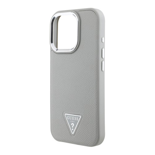 Guess для iPhone 16 Pro Max чехол PU Grained leather Triangle metal logo Hard Beige (MagSafe)