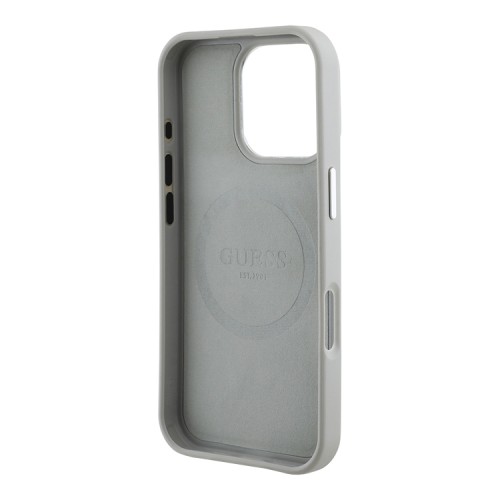 Guess для iPhone 16 Pro Max чехол PU Grained leather Triangle metal logo Hard Beige (MagSafe)