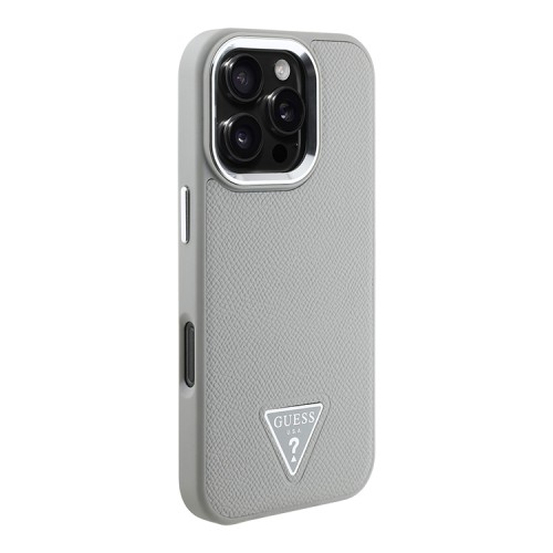 Guess для iPhone 16 Pro Max чехол PU Grained leather Triangle metal logo Hard Beige (MagSafe)