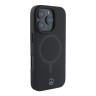 Mercedes для iPhone 16 Pro Max чехол Leather Plain Smooth with Ring Metal logo Hard Black (MagSafe)
