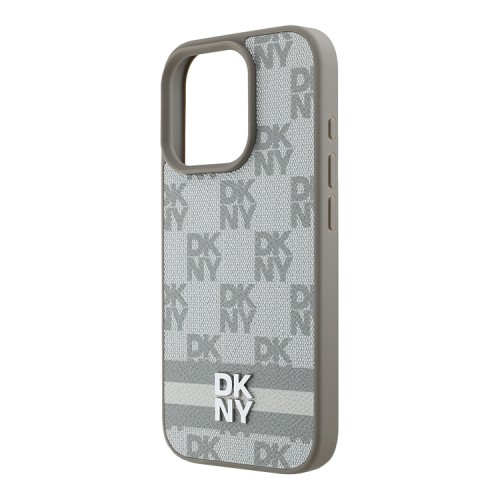 DKNY для iPhone 16 Pro Max чехол PU Checkered Printed stripes Metal logo Hard Beige
