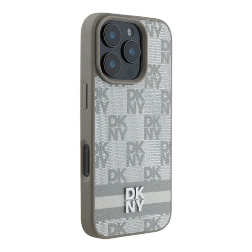 DKNY для iPhone 16 Pro Max чехол PU Checkered Printed stripes Metal logo Hard Beige