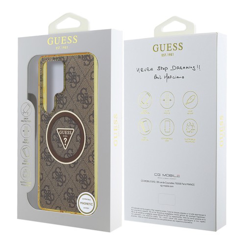 Guess для Galaxy S25 Ultra чехол PC/TPU 4G Glitter Metal Camera Hard Brown (MagSafe)