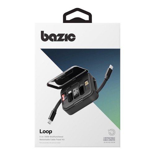 Energea Кабель Bazic GoCharge Loop Cable Kit 5-in-1 Micro/USB-A/C/Lightning Retractable Black 1.0m