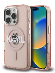Karl Lagerfeld для iPhone 16 Pro Max чехол PC/TPU Sketch Choupette Metal camera Hard Pink (MagSafe)