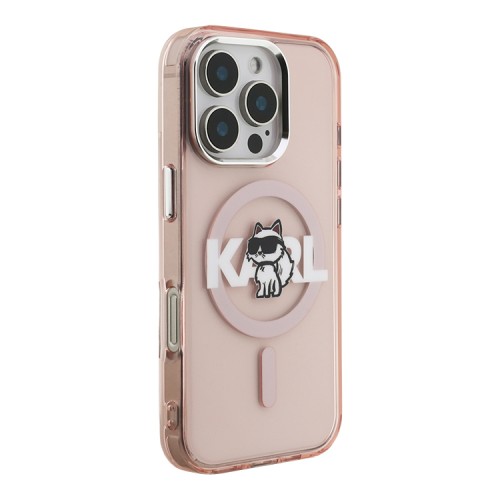 Karl Lagerfeld для iPhone 16 Pro Max чехол PC/TPU Sketch Choupette Metal camera Hard Pink (MagSafe)