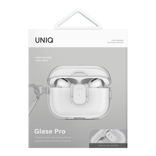 Uniq для Airpods Pro 2 чехол Glase PRO TPU Lock case Glossy Clear